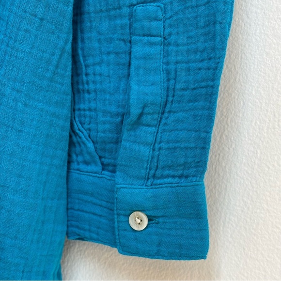 J. Jill Cotton-Gauze Split-Hem Tunic Button Front Shirt Turquoise Blue PS - Picture 8 of 14